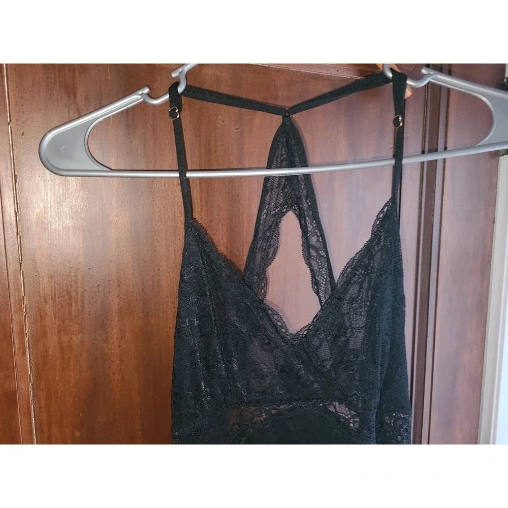 INC International Concepts Intimates Black Lace Trim Long Nightgown Small